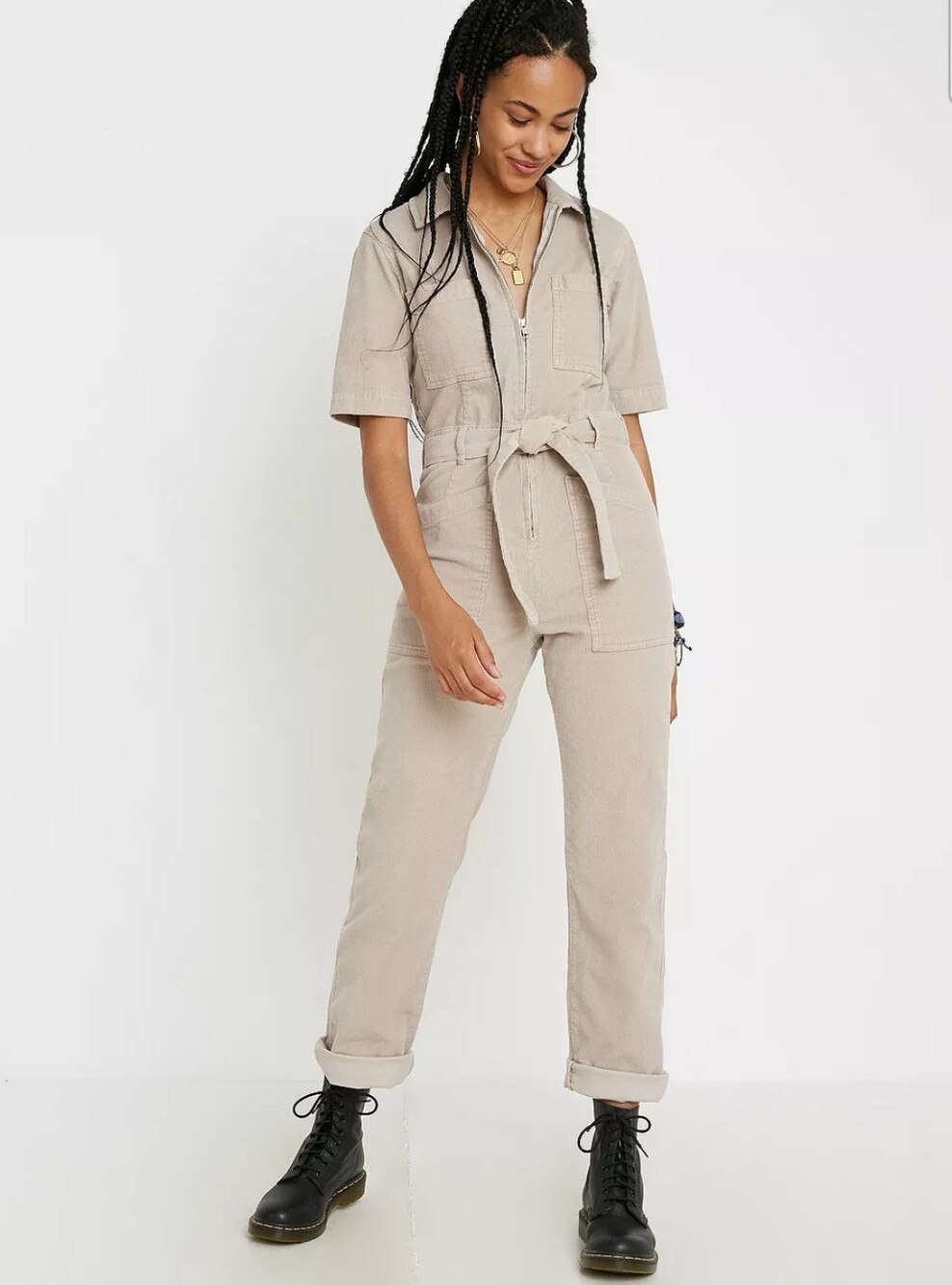 Urban Outfitters BDG Cotton Cotoroy Beige Utility Jumpsuit